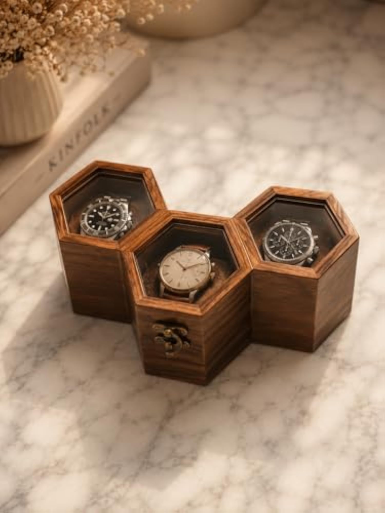 HandCrafted Hexagonal Watch Storage Box for Men