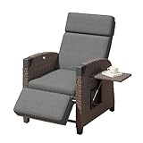 Amopatio Relaxliege Liegesessel, Rattan Sonnenliege mit Verstellbar Rückenlehne und Klapptisch, Outdoor Gartensessel wetterfestes, für Terrasse, Garten, Balkon – Grau & Braun