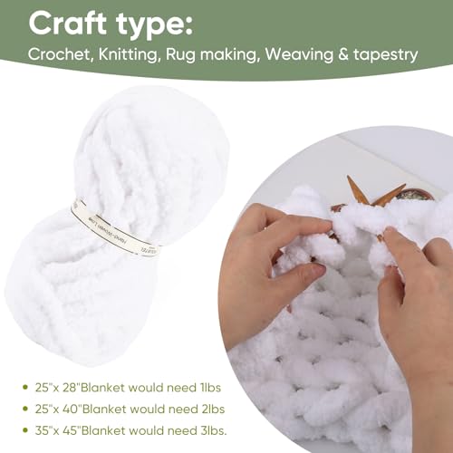 Image of 8 Jumbo Packs Chunky Chenille Yarn for Crocheting, 31.7 yds, 8 oz Each Skein Bulky Thick Fluffy Yarn for Knitting, Super Bulky Chunky Yarn for Hand Knitting Blanket, Soft Plush - White