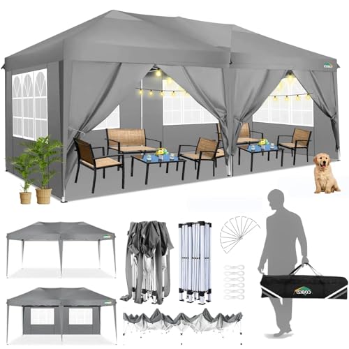 COBIZI Tonnelle Pliante 3x6, Tonnelle de Jardin Exterieur 420D Oxford, Imperméable Tente de Reception avec 6 Panneaux Latéraux, Protection UV 50+, Tonnelle de Jardin pour Fêtes Commercial(Gris
