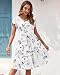 AUSELILY Damen Sommerkleid Rüschen Kurzarm Elegante V-Ausschnitt Kleider Swing Knielanges A-Linie Freizeit Strandkleid Gestuftes Kleider mit Tasche Weiße Blumen L