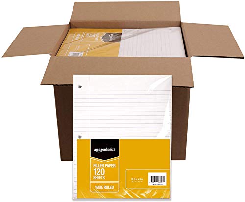 AmazonBasics Wide Ruled Loose Leaf Filler Paper, 120 Sheets, 10.5 x 8 Inch, 6-Pack