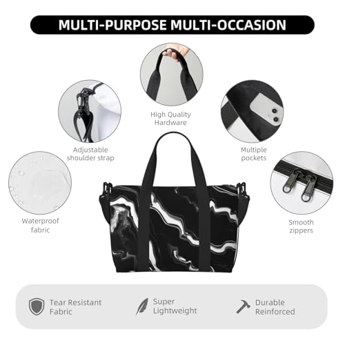 Black White Marble Print Print Hand Travel Bag,Gym Bag,Weekend Travel Overnight Bag,Tote Bag Sports Bag For Women Men3