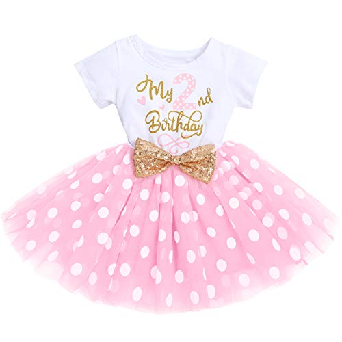 FYMNSI Niños pequeños Bebé Niñas 1/2/3 Cumpleaños Vestido de algodón Manga Corta Tutu Vestido de Tul Línea de Princesa Vestido de Fiesta Sesión de Fotos, Rosa Mein 2. Geburtstag (Kleid Nur), 2 Años