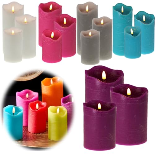 LS-LebenStil 3D LED Stumpenkerze Lila 20cm Echtwachs flackernde Kerzen...
