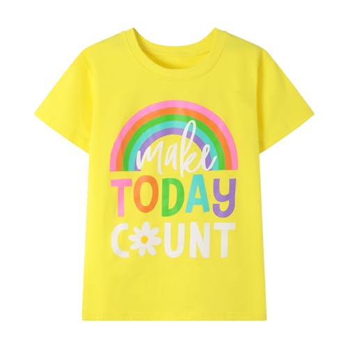 Image of HILEELANG Big Girl Short Sleeve Tees Summer Royal Blue Yellow Rose Red Graphic Rainbow Butterfly Cotton Tops Shirts Size 12-13, 24gt06#royalblueshoes