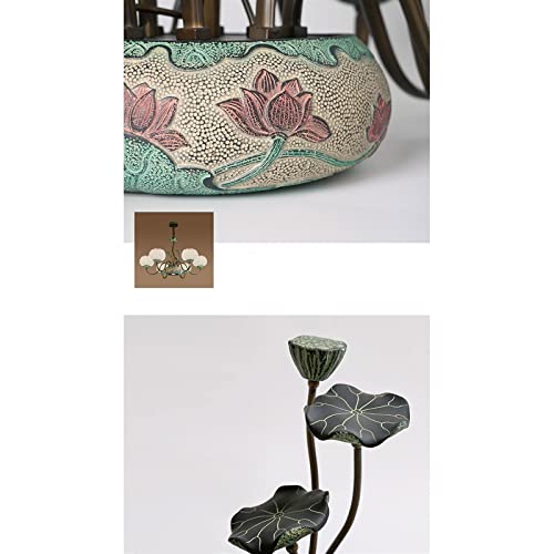 ハンギングランプ クリエイティブな蓮の形のシャンデリア中国風レトロ6ヘッド装飾シャンデリア天井ライト ヴィンテージペンダント照明 [4]