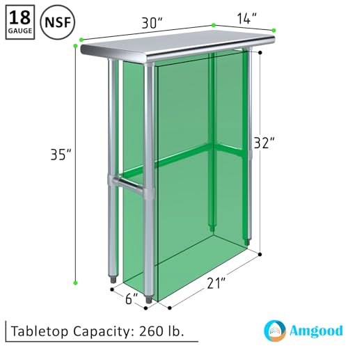 Image of AmGood Stainless Steel Work Table Open Base | Metal Work Bench (Stainless Steel Table Open Base, 30 inch Long x 14 inch Deep)