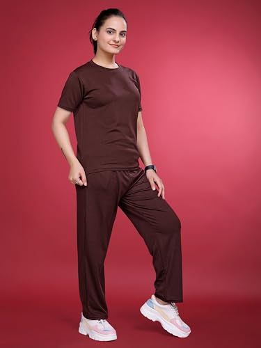 Image of Women's Round Neck Pajamas set in Polyester And Gym Outfit with Side Pockets and Drawstring Waist