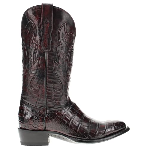 Image of Vaccari Men's Travis Genuine Black Cherry Alligator Belly Leather Round Toe Western Cowboy Boots - 13 D