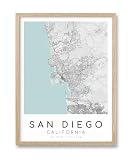 HesenDot San Diego Map Framed Wall Art,12x16in City Map Canvas Print,Minimalist Modern Poster California Decor for Living Room Office Bedroom Home Study,Set of 1