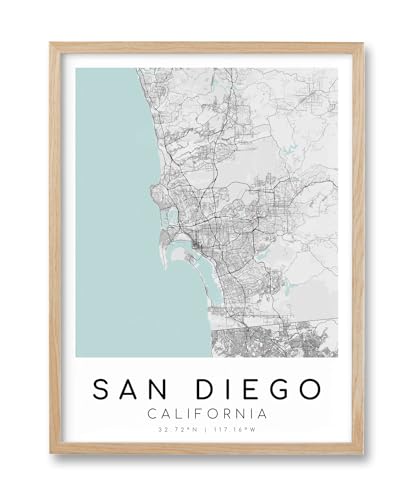 HesenDot San Diego Map Framed Wall Art,12x16in City Map Canvas Print,Minimalist Modern Poster California Decor for Living Room Office Bedroom Home Study,Set of 1