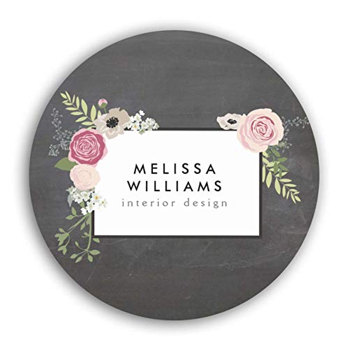Personalized Customized Labels Tags,Customizable Stickers Vintage Modern Floral Motif on Chalkboard Classic Round Sticker for Business Custom Made Stickers, 100 Stickers3X3