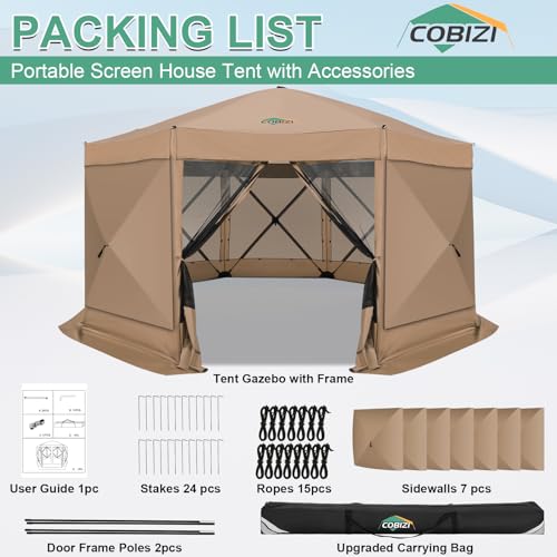 Image of COBIZI 15x15 FT Pop Up Gazebo - Canopy Tent, Large Gazebos On Clearance with Sidewalls,carpas para Patio,Screened in Gazebo,Portable Screen Tents for 12-15 Persons Outdoor Camping, Backyard, Khaki