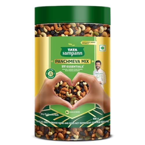 Image of Tata Sampann Panchmeva Mix, Vrat Essentials, Blend of Almonds, Cashews, Green Raisins, Black Raisins, and Dates, Source of Protein, Fit For Fasting, 400g