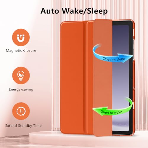 Image of MoKo Trifold Case for Galaxy Tab A9 Plus /A9+ 11 Inch 2023, Orange | Slim Stand Hard PC Translucent Back Shell Smart Cover, Auto Sleep /Wake, Light, Anti-scratch, 2 Adjustable Angle