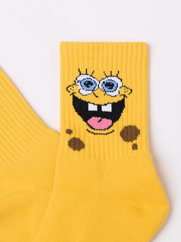 Image of The Souled Store SpongeBob: SquarePants Socks | Premium Cotton Blend Crew Length Printed Unisex Footwear | Funky Yellow Character Design Casual Accessories - Free Size