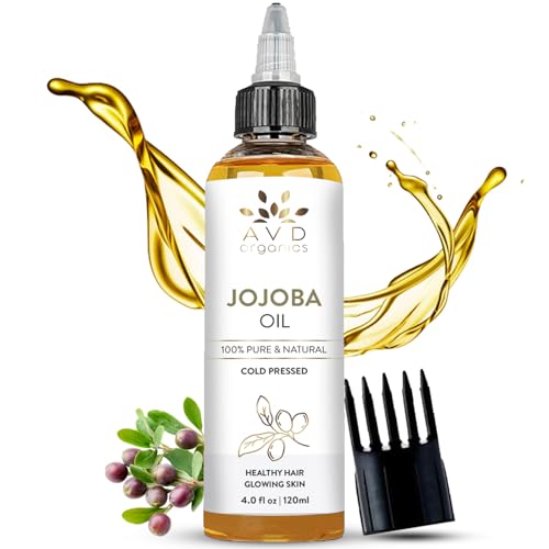 Image of AVD ORGANICS Jojoba Oil for Hair (120ml Large) - Natural Cold-Pressed Unrefined Hexane Free huile de jojoba for Hair, Face, Scalp, Nails & Cuticles | Carrier Oil - 4.05 fl oz