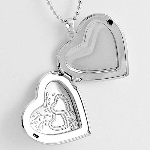Colar e Pingente Relicário 2 Corações Prateado Médio