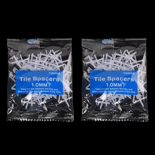 Croce distanziatrice per piastrelle, 200 pezzi, clip di livellamento per pavimenti e pareti, sistema di allineamento delle piastrelle riutilizzabili da 1/1,5/2/2,5/3 mm, bianco (1 mm)