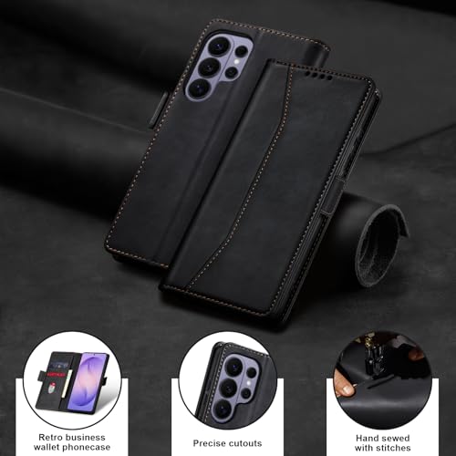 Image of Jasonyu Flip Wallet Case for Samsung Galaxy S26 Ultra 5G,Leather Magnetic Folio Cover with Card Holder,Kickstand - TPU Shockproof Durable Protective Phone Case,Black