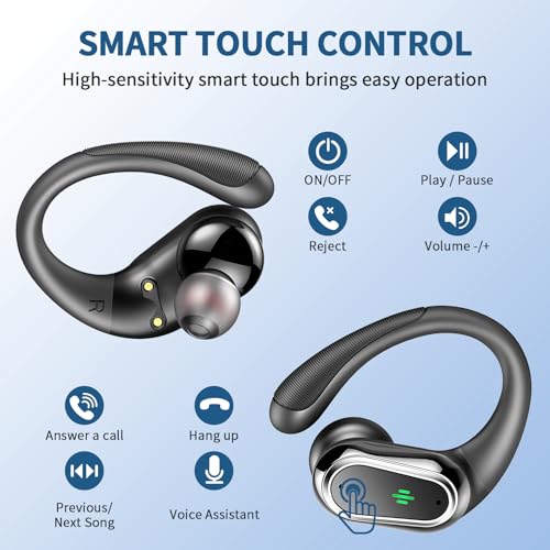 Image of Wireless Earbuds, 2026 Bluetooth 5.4 Headphones Sport, 60Hrs HiFi Stereo Deep Bass Over-Ear buds with ENC Noise Cancelling Mic, IP7 Waterproof & LED Display Earphones with Earhooks for Workout /Running