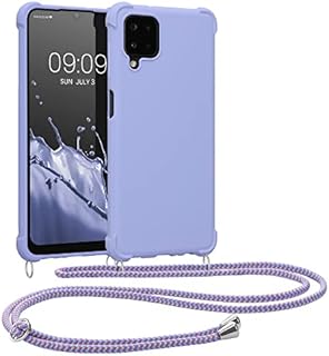 kwmobile Case Compatible with Samsung Galaxy A12 - Crossbody Case Soft Matte TPU Phone Holder with Neck Strap - Lavender