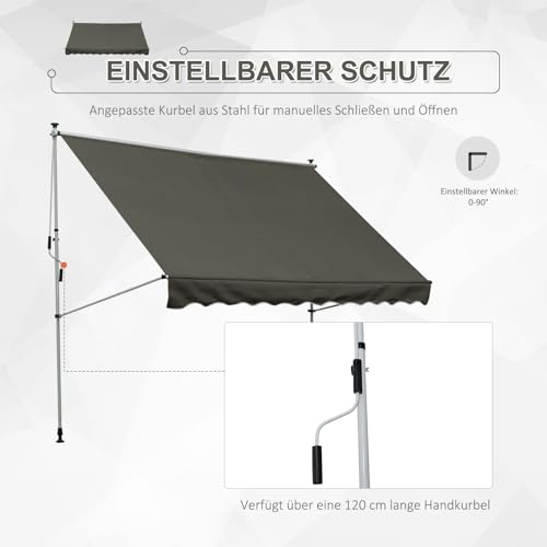 Klemmmarkise 3m von Outsunny mit Handkurbel für Balkon und Terrasse