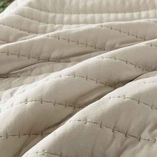 ROARINGWILD Neutral Beige Twin Size Quilt Bedding Sets with 1 Pillow Sham, Lightweight Soft Bedspread Coverlet, Quilted Blanket Thin Comforter Bed Cover for All Season, 2 Pieces, 68x90 inches