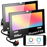 Mobri LED Floodlight Outdoor 800W, Smart RGB Flood Lights with APP Equivalent 8000LM, Colour Chaging - Warm White - Timing - Scene - IP66, UK 3-Plug, 2 Pack