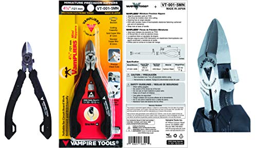 Image of VAMPLIERS 4-PC 5 inch Precision Mini Pliers Set ESD Safe Grip. Made in Japan: Screw Extractor, Long Nose, Needle Nose Pliers & Flush Cutters. For Electronic Repairs /Precision Work /Jewelry /DIY.