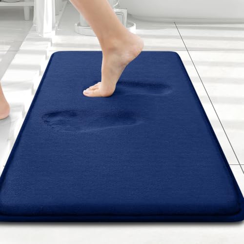 Image of Smiry Memory Foam Bath Mat 24x16, Extra Soft and Absorbent Bathroom Mats, Non Slip Washable Carpet for Floor, Shower and Tub, Navy Blue
