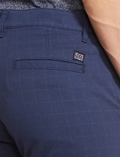 Image of The Indian Garage Co Men Slim Fit Checked Mid-Rise Chinos Navy