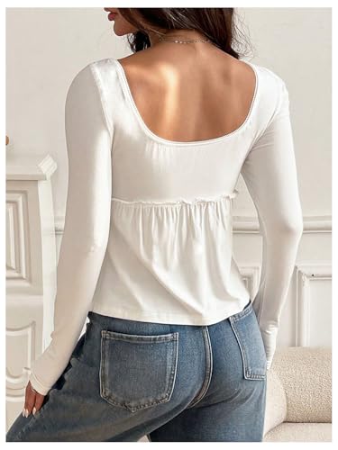 SOLY HUX Women's Babydoll Tops Long Sleeve Henley Shirts Cute Square Neck Coquette Peplum Top3