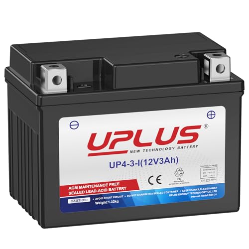 UPLUS Motorcycle Battery UP4-3-I Agm Battery, 12V 3Ah SLA Batteries Maintenance Free Scooter ATV replace for-TX4L-BS | Confirm size before order 113L x 70W x 85H(mm)