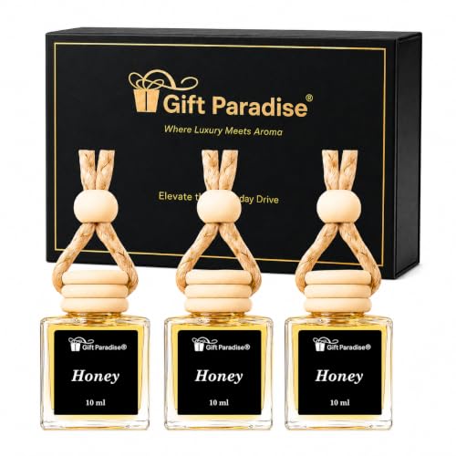 Gift Paradise Honey Hanging Car Diffuser Set, 3-Pack 10ml Fresheners with Wooden Caps