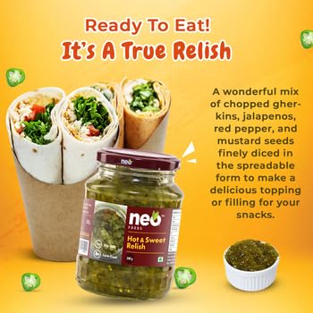 Neo Hot & Sweet Relish 340g I P2 I 100% Plant Based I Ready-to-Eat Fibre-Rich I Dip for Snacks, Mix in Salads I Use as Sandwich Spread, Chutney I Healthy Food (Pack of 2) 4