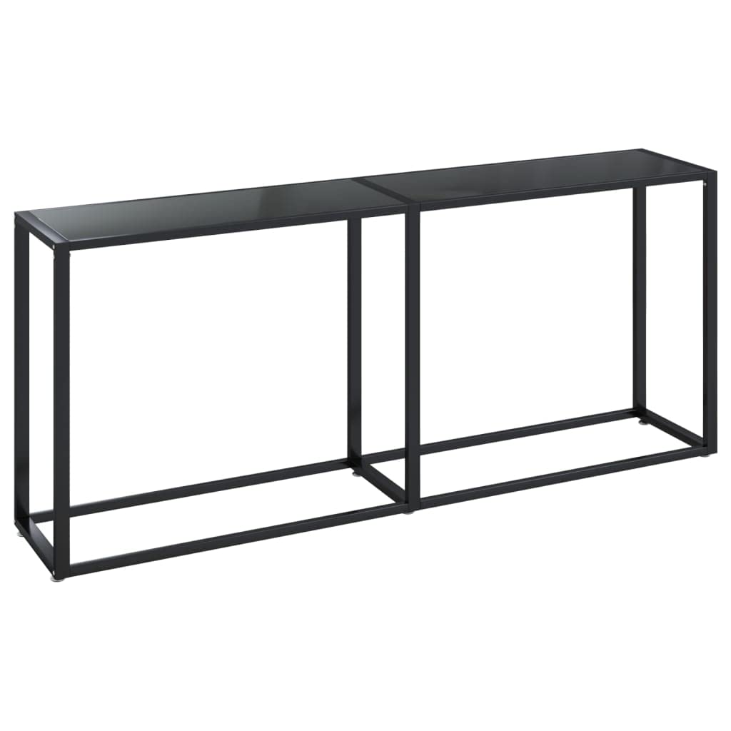 Stolik konsolowy czarny 180 x 35 x 75,5 cm, szkło hartowane, stal malowana proszkowo, wąski stolik pomocniczy do salonu, korytarza, przedpokoju, nowoczesna półka