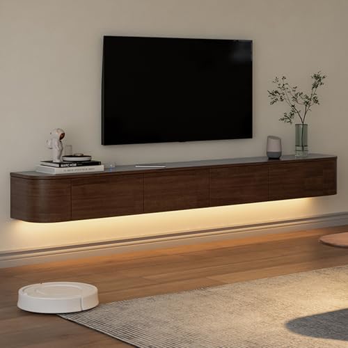 MIMRTIMI Mueble TV Suspendido Madera Maciza muebele TV con Puerta Mueble de Salon para Aparador De Almacenamiento Debajo del Televisor (Brown with Light, 240 * 30 * 20CM)