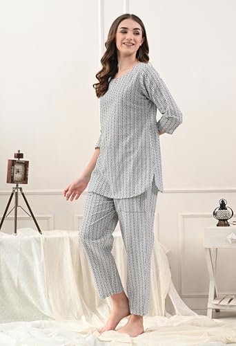 Image of Amazon Brand - Tavasya Women Cotton- Rayon Printed Kurti with Pant Co-Ord Set | Soft Comfortable Straight Fit Ethnic Kurta Set | 3 /4 Sleeves V-Neck Daily, Office & Casual Wear