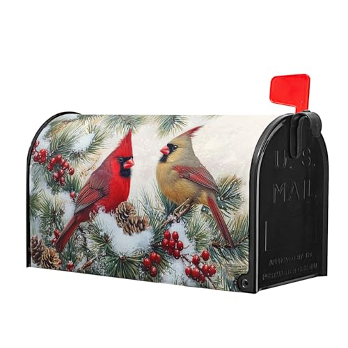 Image of Winter Cardinal Birds Mailbox Covers Magnetic Standard Size 21x18in Christmas Decoration Mailbox Wraps Post Letter Box Cover for Home Garden Outdoor Yard