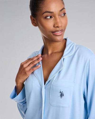 Image of U.S. POLO ASSN. Womens Lightweight Notch Collar Pajama Set | Classic Button Down Pajamas for Women with Long Sleeve Top and Pajama Pants