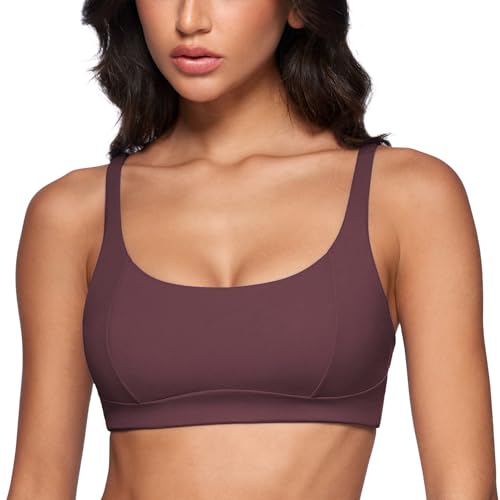 Women's Square Scoop Neck Sports Bra Thin Strap Padded Low Impact Yoga Bra Wireless Workout Crop Top