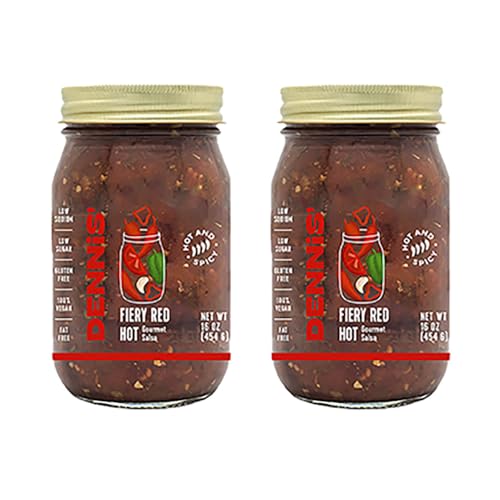 All-Natural Fiery Red Hot Salsa – Dennis’ Gourmet Spicy Salsa | Fresh & Chunky, Low Sugar, Low Sodium, Gluten-Free, Vegan, Low Carb | 2 Pack – 16 oz Each
