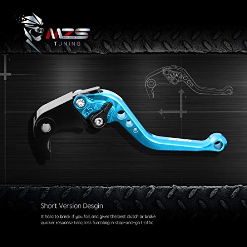 MZS Short Brake Clutch Levers for Suzuki GSXR600 97-03/ GSXR750 96-03/ GSXR1000 01-04/ GSR600 06-11/ GSR750 GSXS750 11-16/ SFV650 09-15/ SV650 16-18/ TL1000S 97-01/ DL650 11-18/ GSX250R 2018 Blue