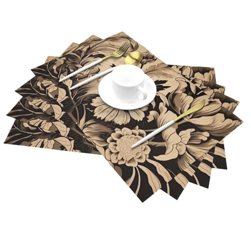 Set de table tissé lot de 6 résistant à la chaleur lavable décor encre - 4