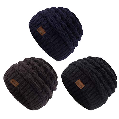 ViGrace Kids Winter Knit Hat Warm Fleece Lined Hats Children Cable Baby Beanie Skull Cap for Girls Boys