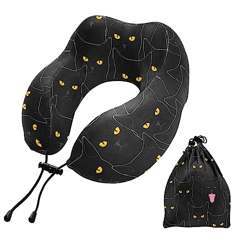 ZOEO Travel Pillow for Neck Head, Black Cats Pattern Memory Foam Padding Sleeping Airplane Trains Cars Camping Office