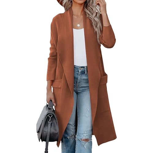 Maiyifu-GJ Women's Long Wool Cardigan Jackets Casual Lightweight Open Front Jacket Fall Winter Warm Overcoat Outerwear