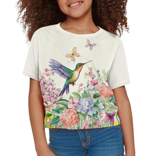 Image of Kids T Shirt Short Sleeve Crop Tops for Girls Summer Clothes Pullover Tees Shirt 5-14